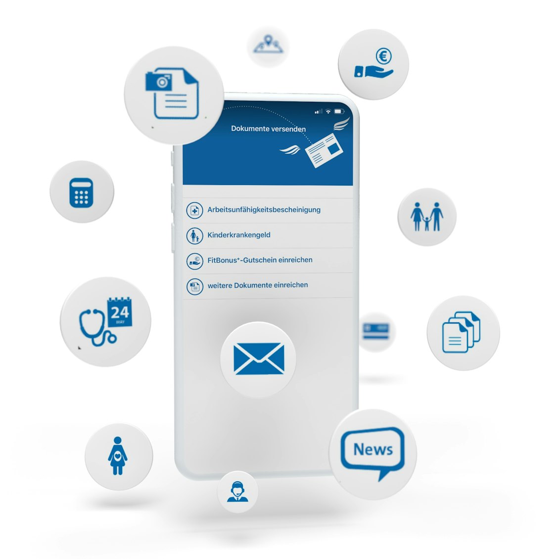 Grafik Service App Möglichkeiten Grafik mit Funktions-Icons der BKK Linde Service App