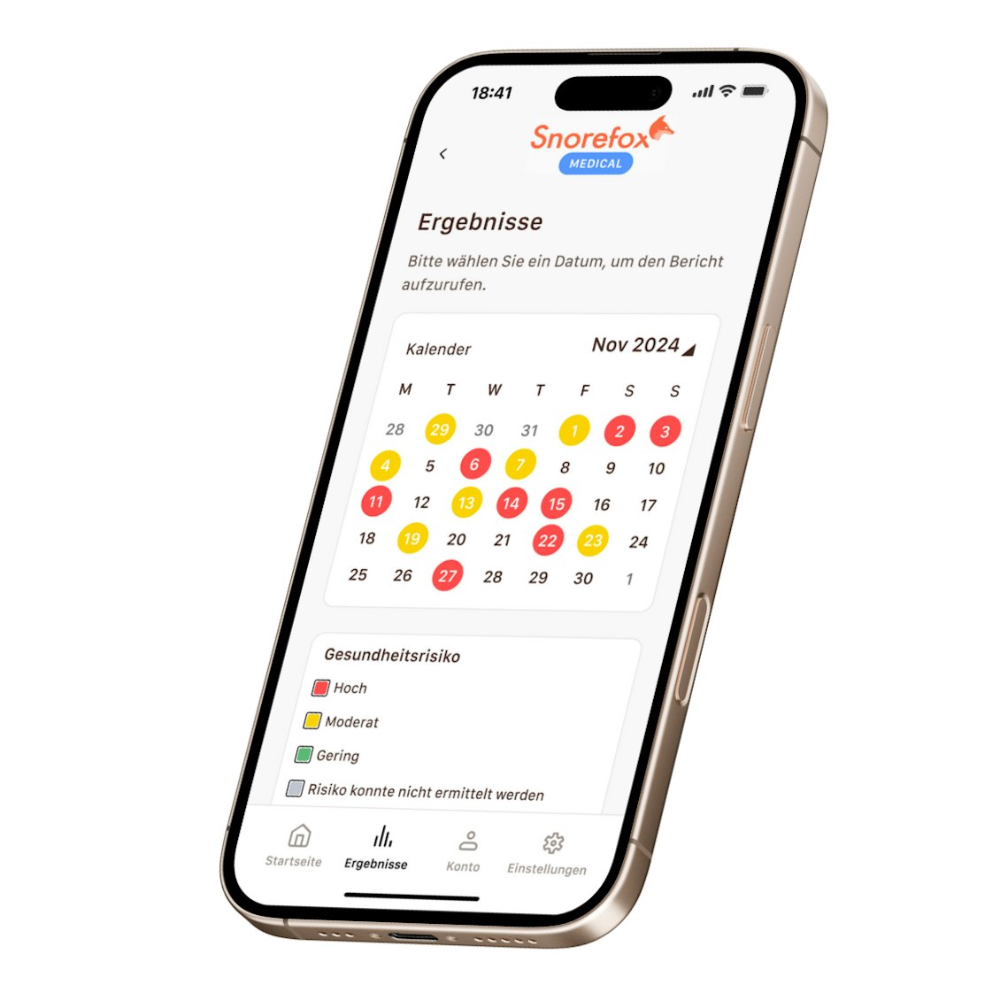 Mockup Kalender Snorefox Screenshot des Kalenders in der App Snorefox
