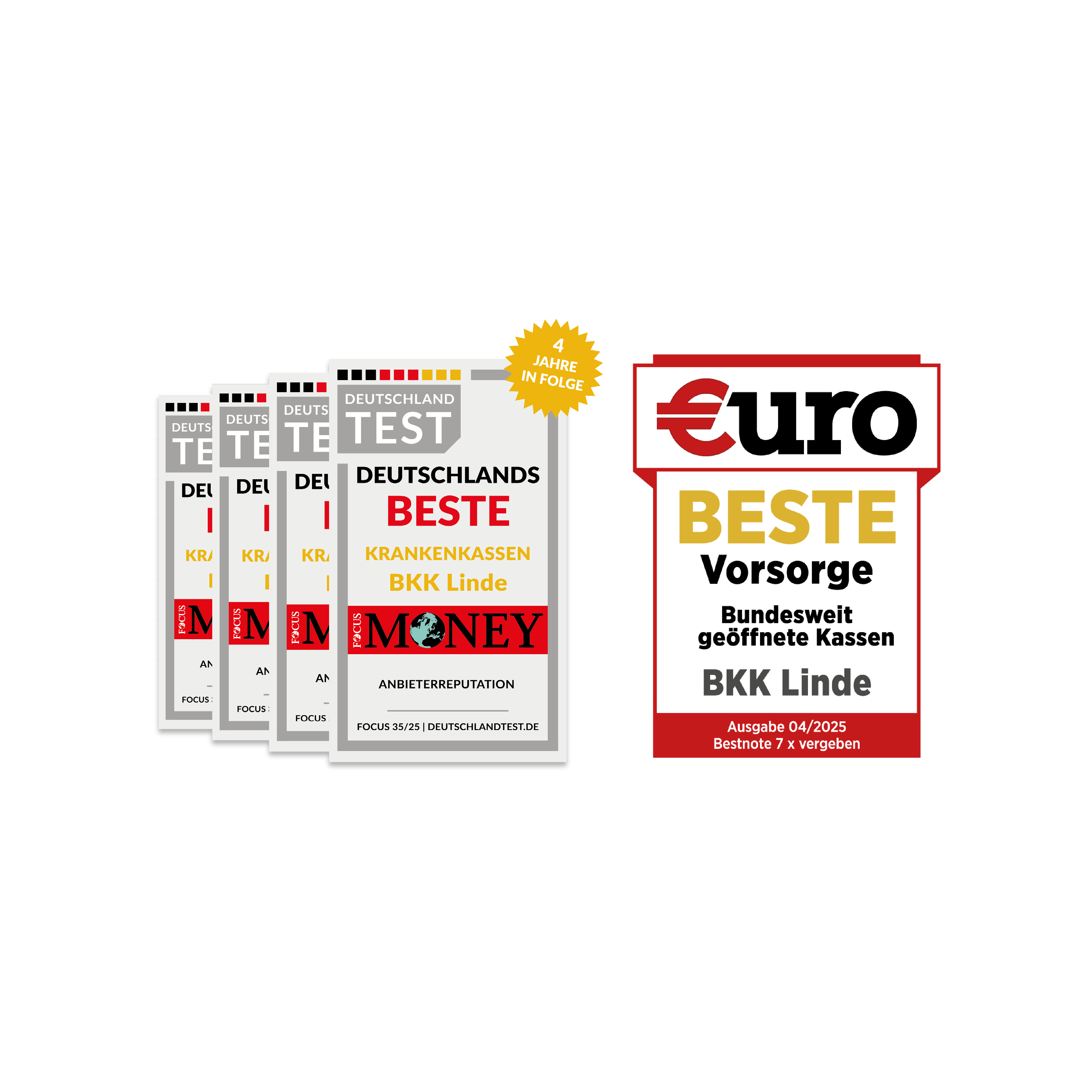 Siegel-Auszeichnung Beste Krankenkasse von FOCUS Money und Beste Vorsorge von Euro-Magazin