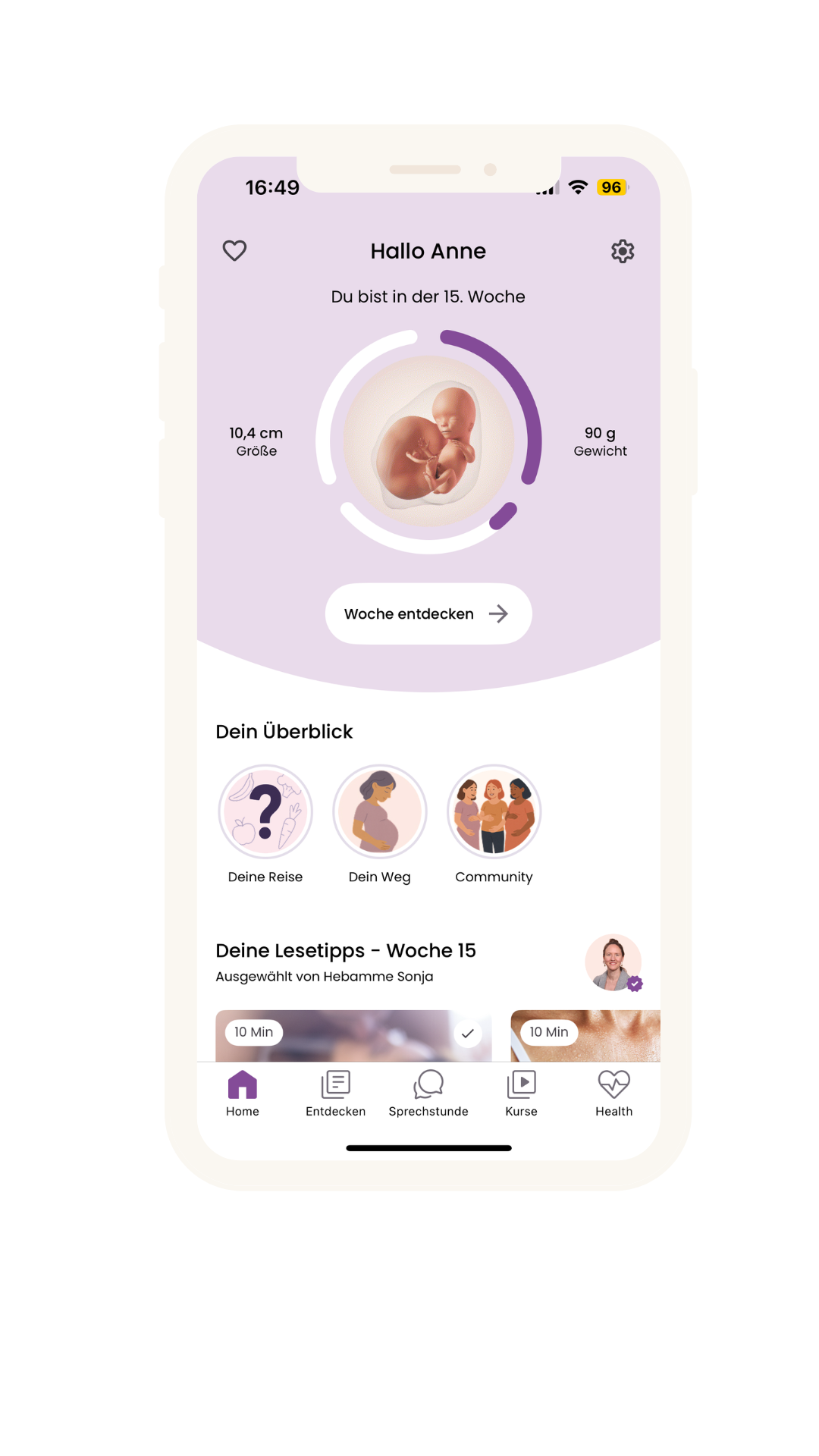 Homeffed der App keleya für Schwangerschaft und Geburt