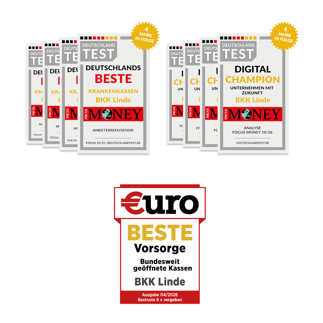 Siegel-Auszeichnungen von FOCUS Money und Euro-Magazin Siegel-Auszeichnungen: Beste Krankenkasse, Digital Champion, Beste Vorsorge