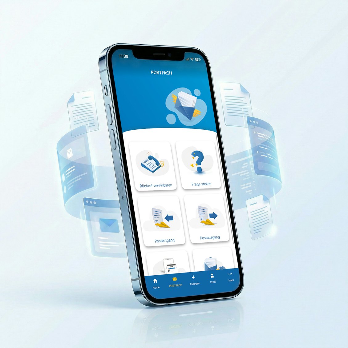 Mockup der BKK Linde Service App Darstellung eines Handys mit der BKK Linde Service App