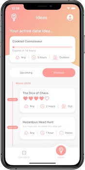 Screenshot of Kupl home screen, showing a number of date ideas the user has completed
