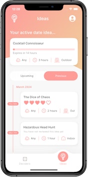 Screenshot of Kupl home screen, showing a number of date ideas the user has completed