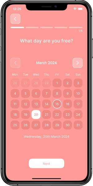 Screenshot showing date idea date selection screen