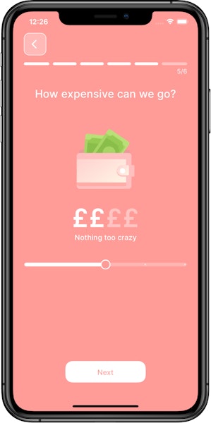 Screenshot showing date idea price selection screen