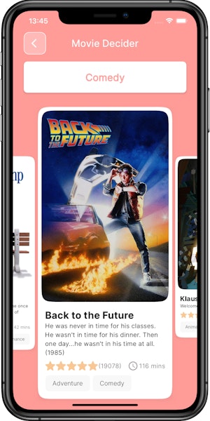 Screenshot showing movie decider result