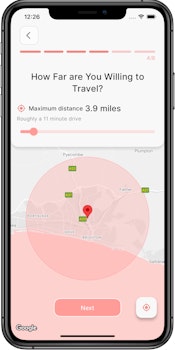 Screenshot showing date idea distance selection screen