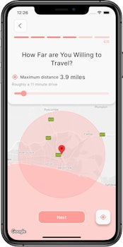 Screenshot showing date idea distance selection screen