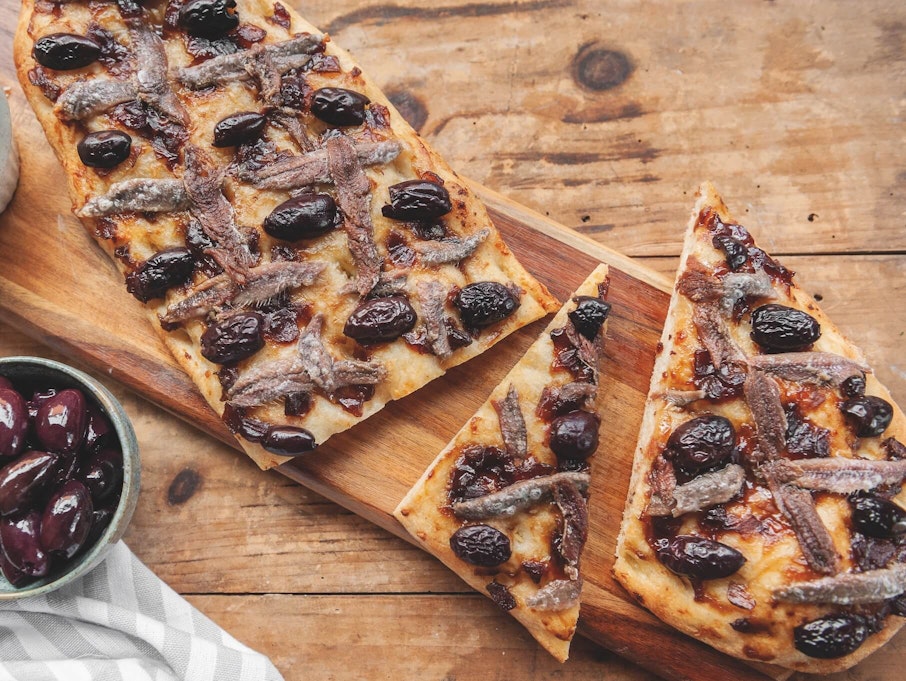 Anchovy, Olive and Onion Marmalade Pizza Recipe Australia Edlyn Foods