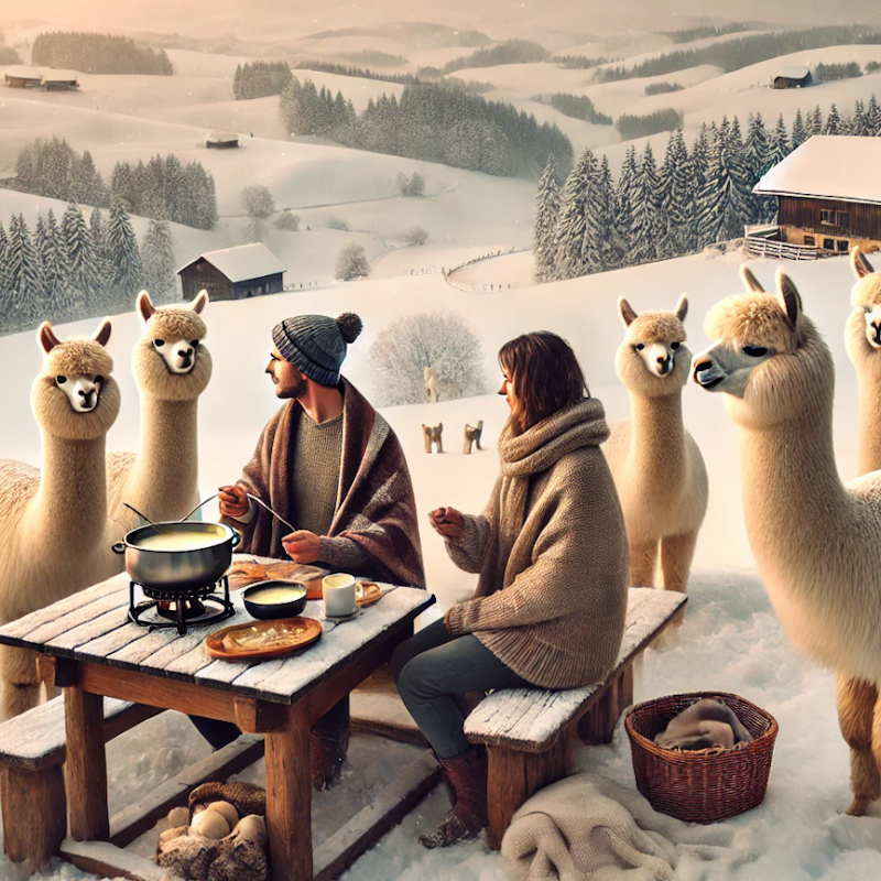 Fondue surrounded by alpacas Image for Fondue surrounded by alpacas