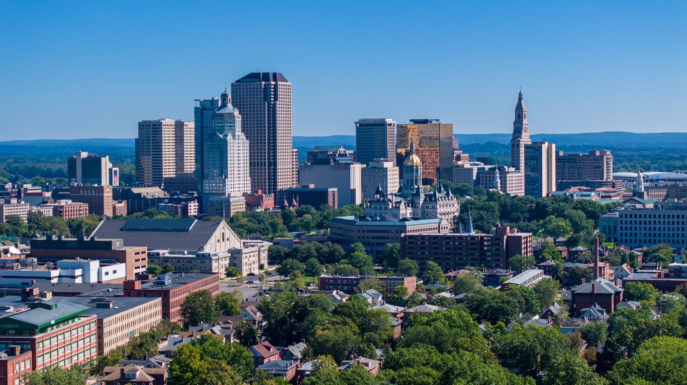 aerial view of Downtown Hartford Connecticut