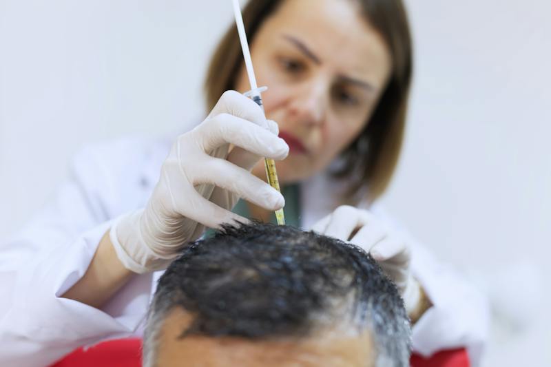 man getting prp treatment on his head
