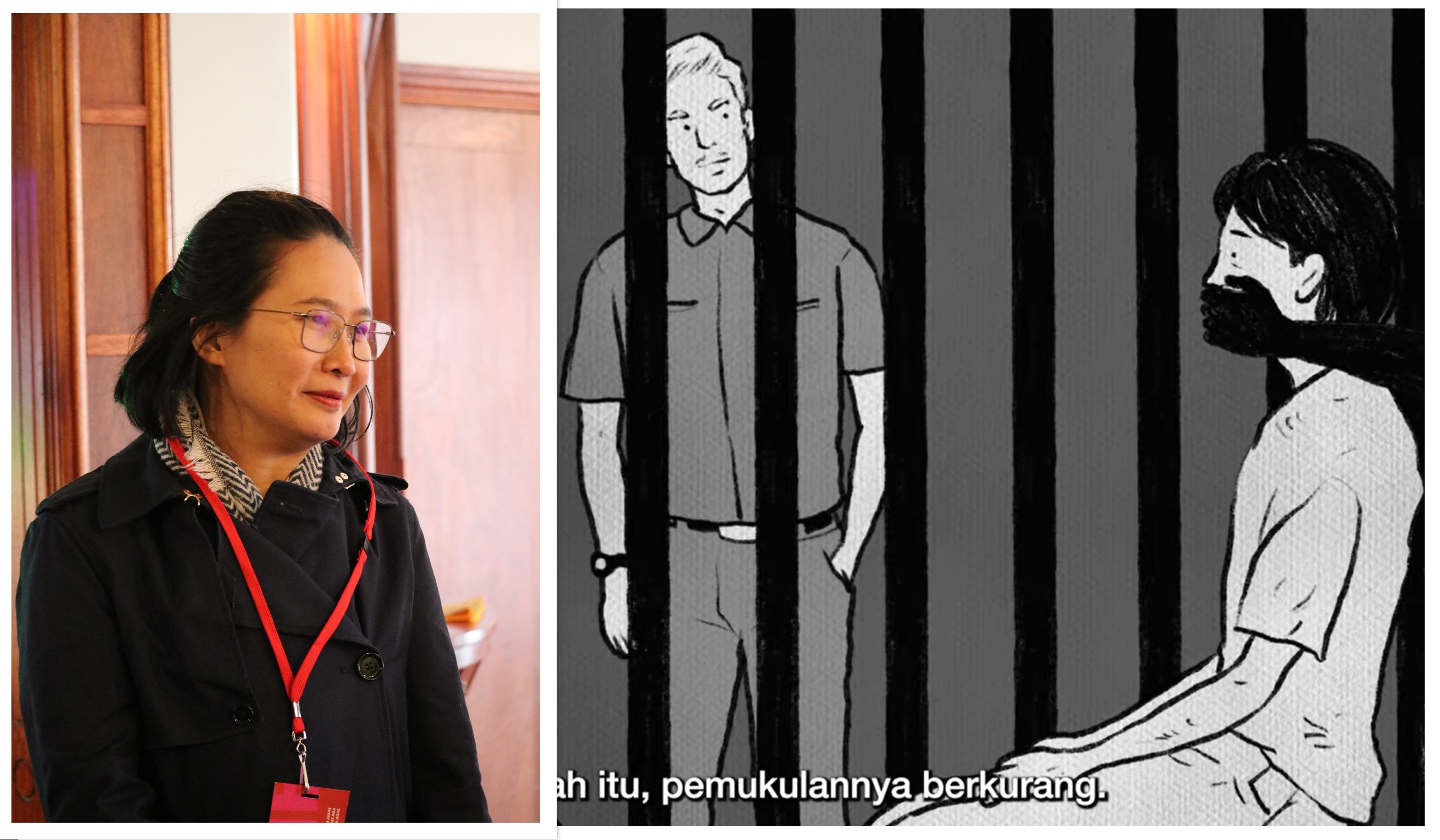 Amelia Hapsari and still from her film, Acung Memilih Bersuara