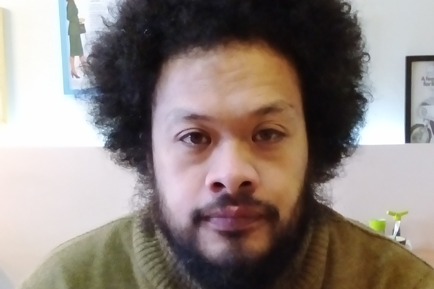 Close up of artist's face