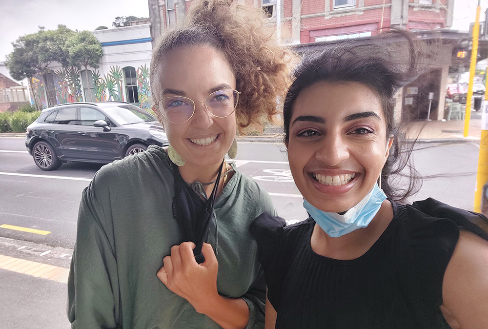 Harman on a street with her mentor Natalie Harrington