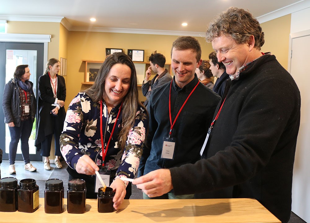 three people taste test honey