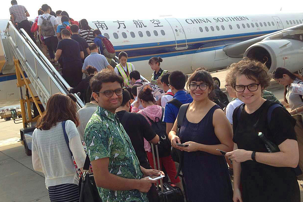 Three curators on tour in China board a train to Shenzhen