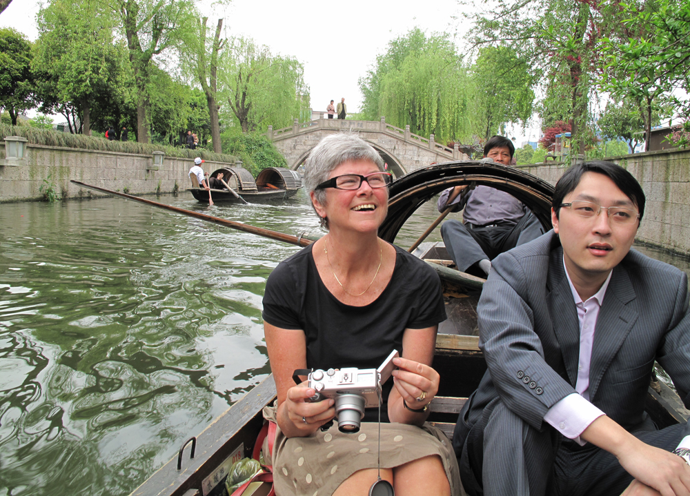Jennifer in a boat on the canal