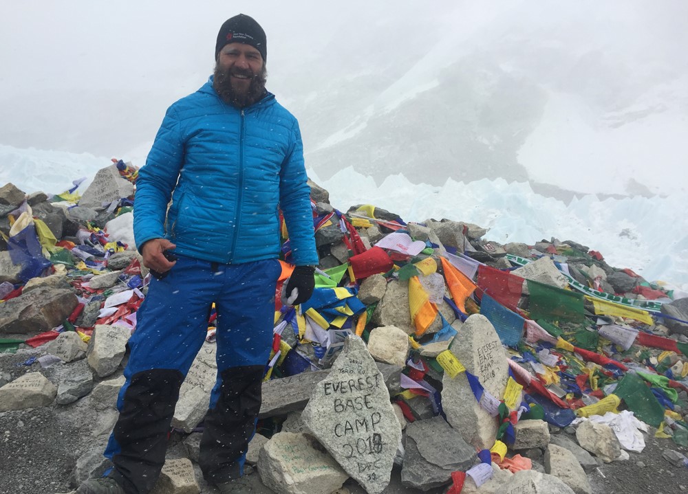Man stands in base camp on Mt Everest