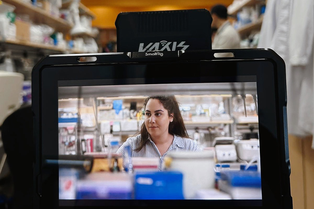 A shot looking through the viewfinder of a camera of Melika