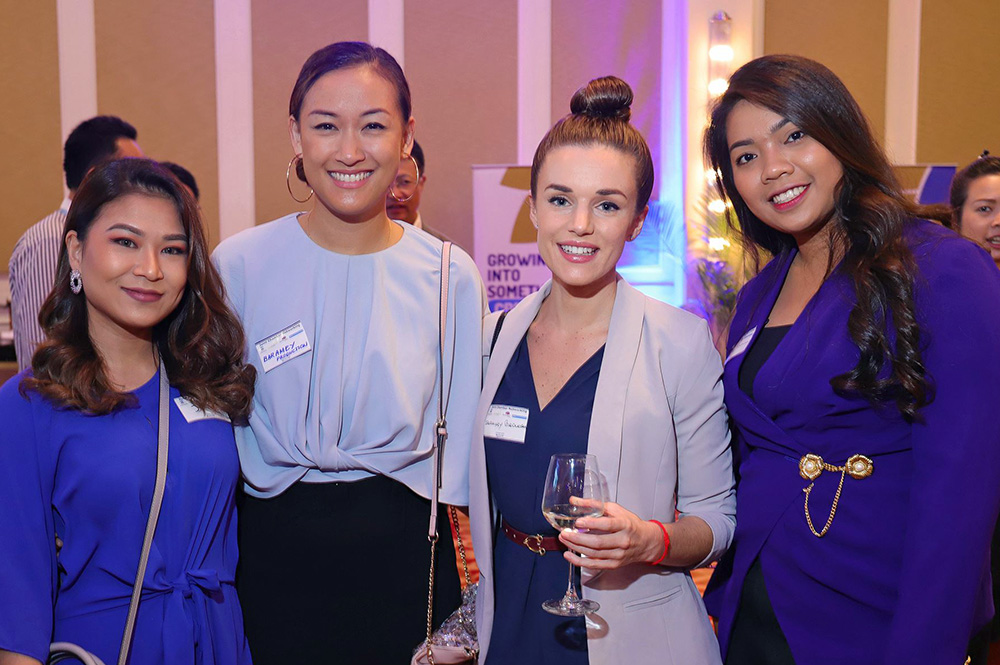 Sarah (second right) with a colleague and and popular Cambodian singers ADDA and Laura Mam (to her right)