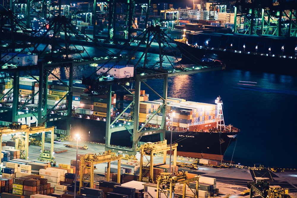 A container ship at port