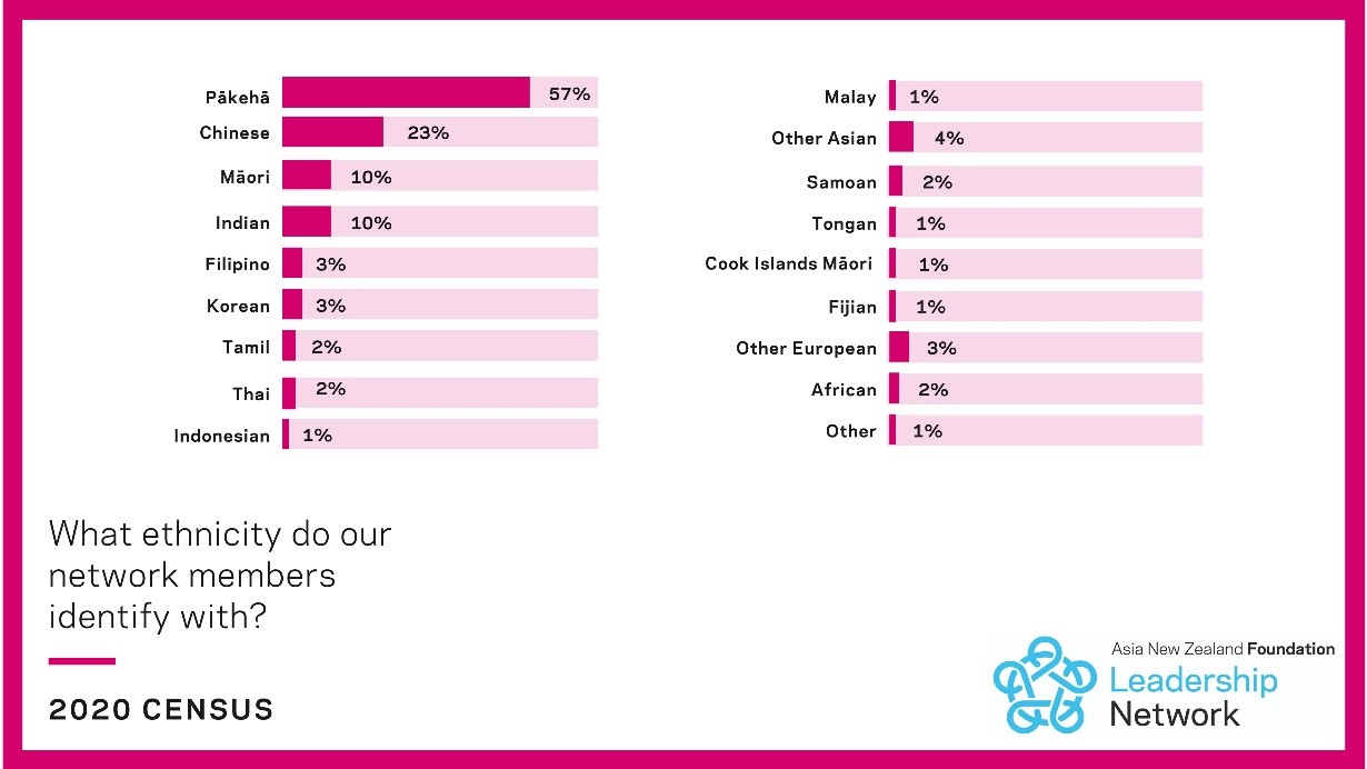 An infographic showing the ethnic makeup of the Leadership Network