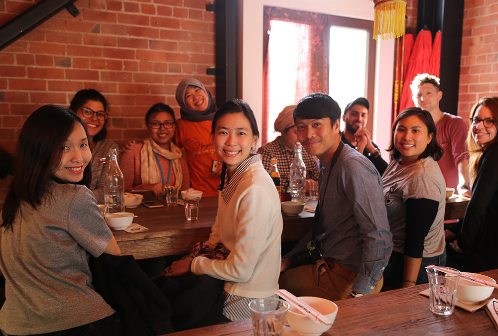 Therese having coffee with fellow Southeast Asian entrepreneurs and Foundation staff