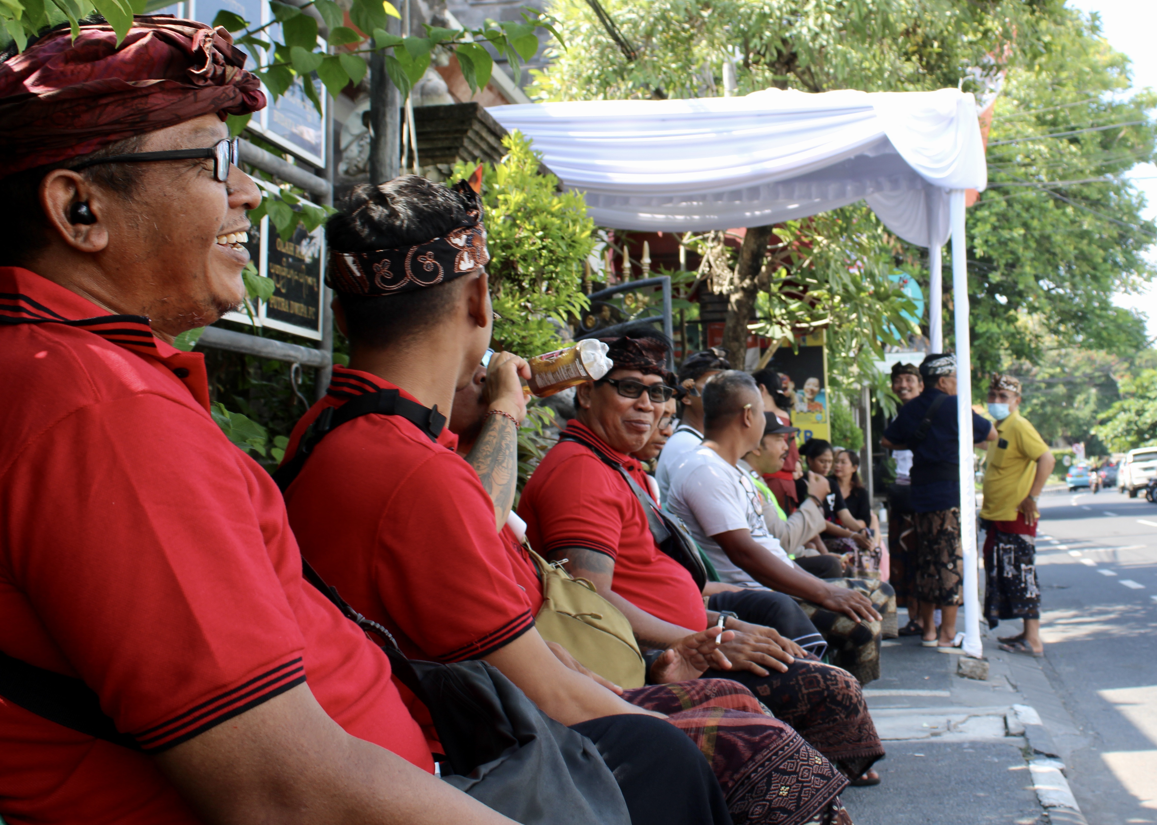 Locals line up to vote in the 2024 Presidential Election in Sanur, Bali