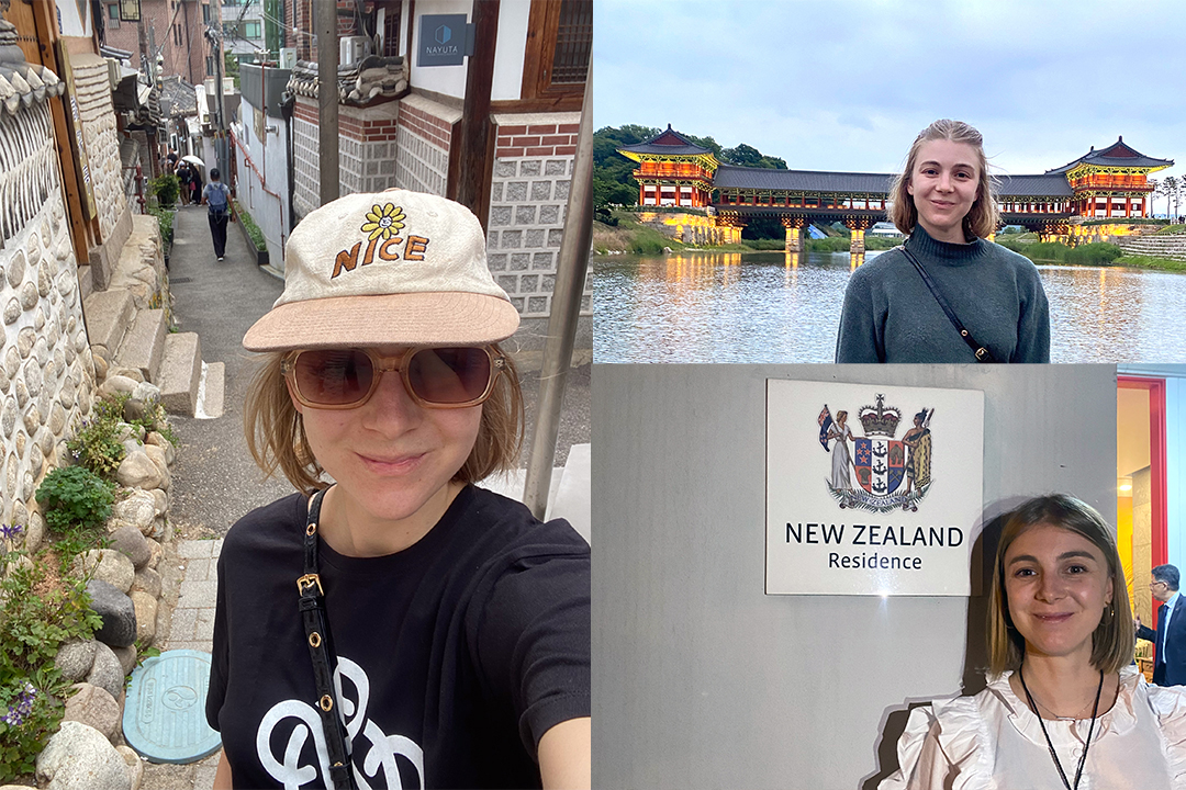 A montage of three photos of Olivia in South Korea