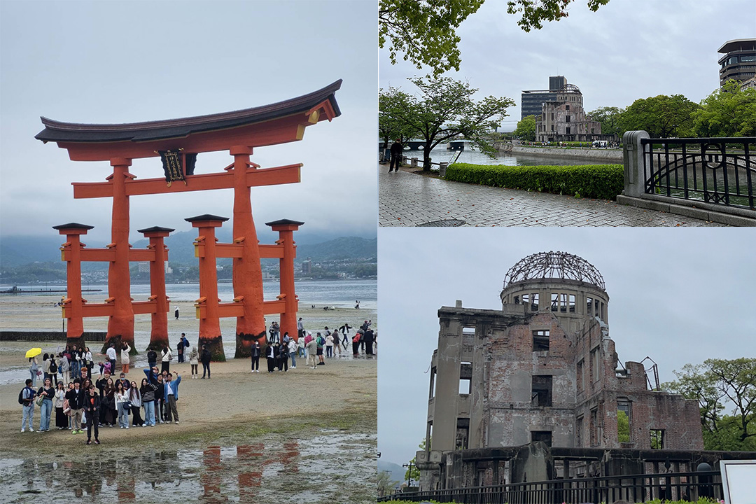 Visiting the Hiroshima Peace Memorial Park (right) and Itsukushima Shrine and it's famous torii gate (left) were poignant and moving experiences for the class