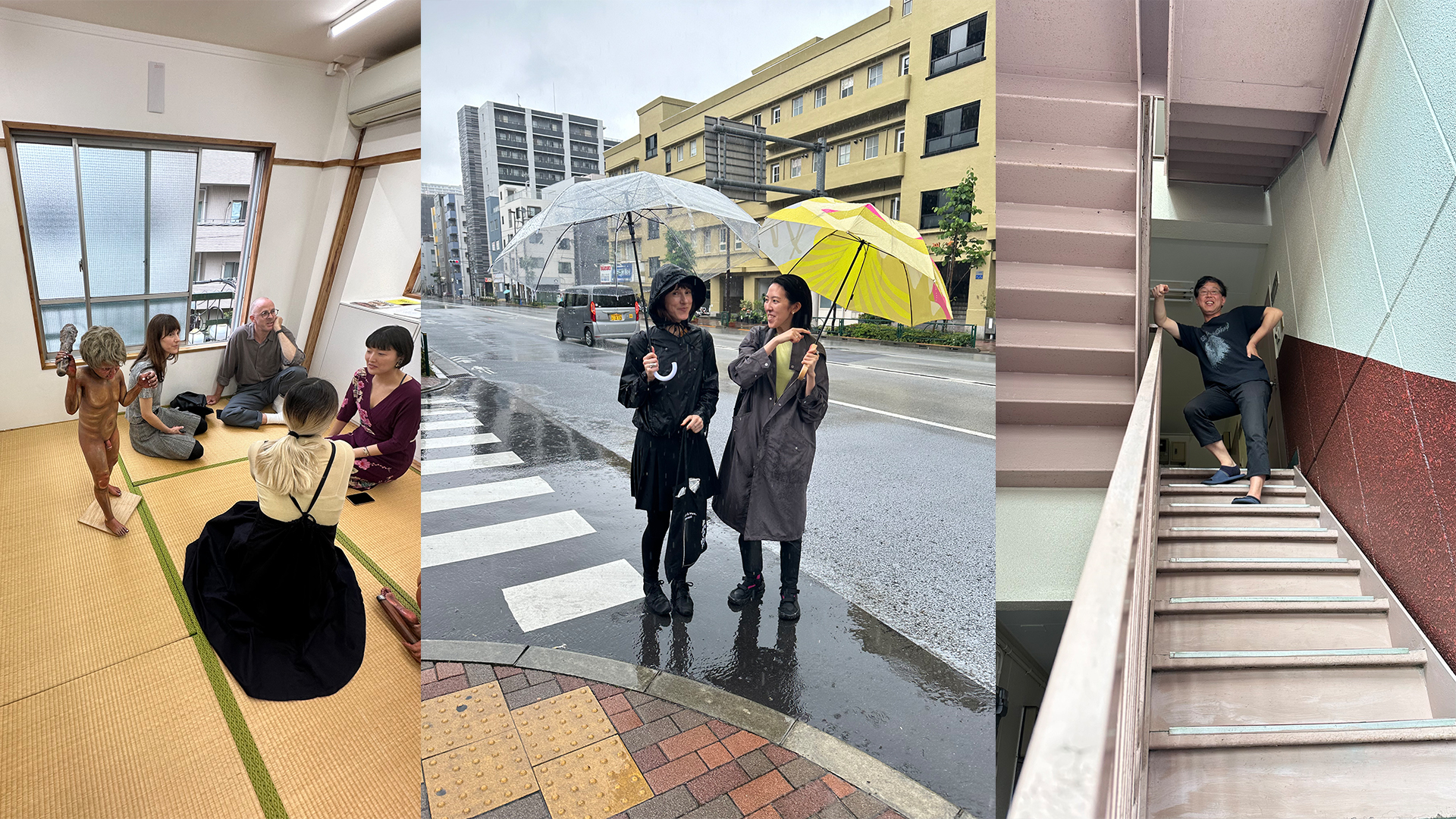 A montage of three photos showing Georgie with people she met in Japan