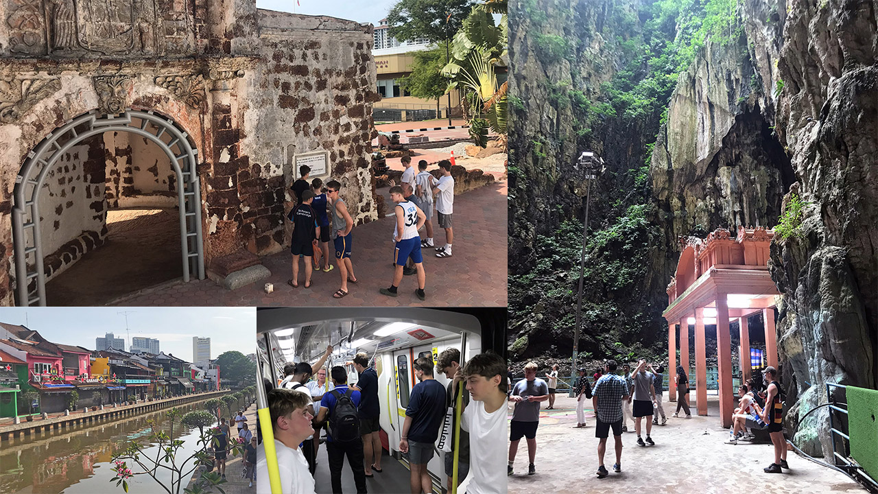 A montage of the team visiitng sites
