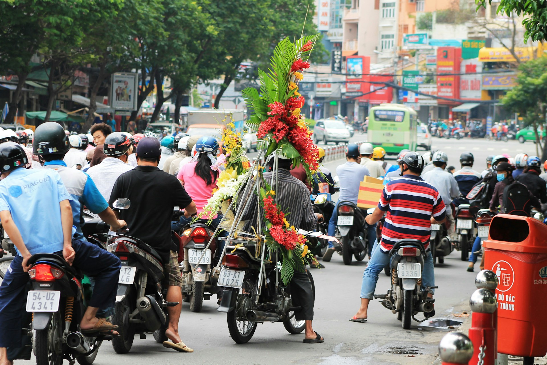 Motorbikes on a crowded street
