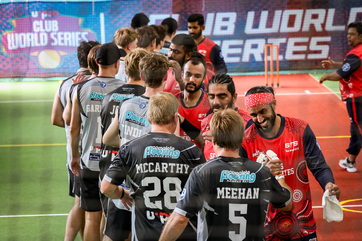 The New Zealand team shaking hands with another team after a match