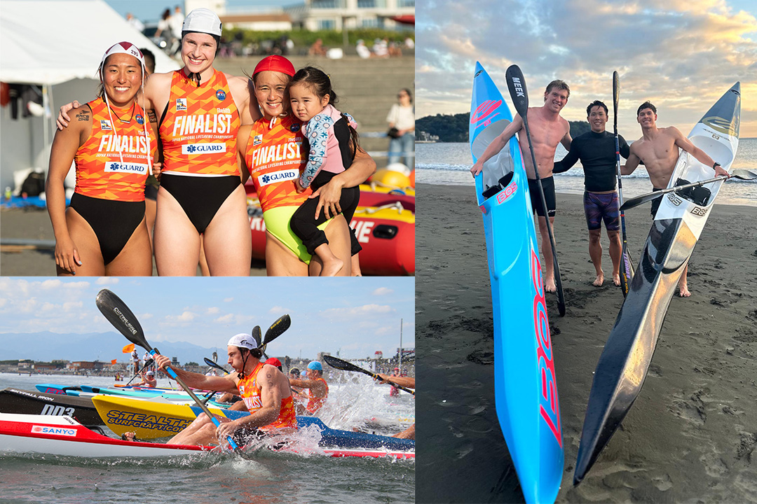 A montage of three photos showing NZ athletes arm in arm with their japanese counterparts and competing