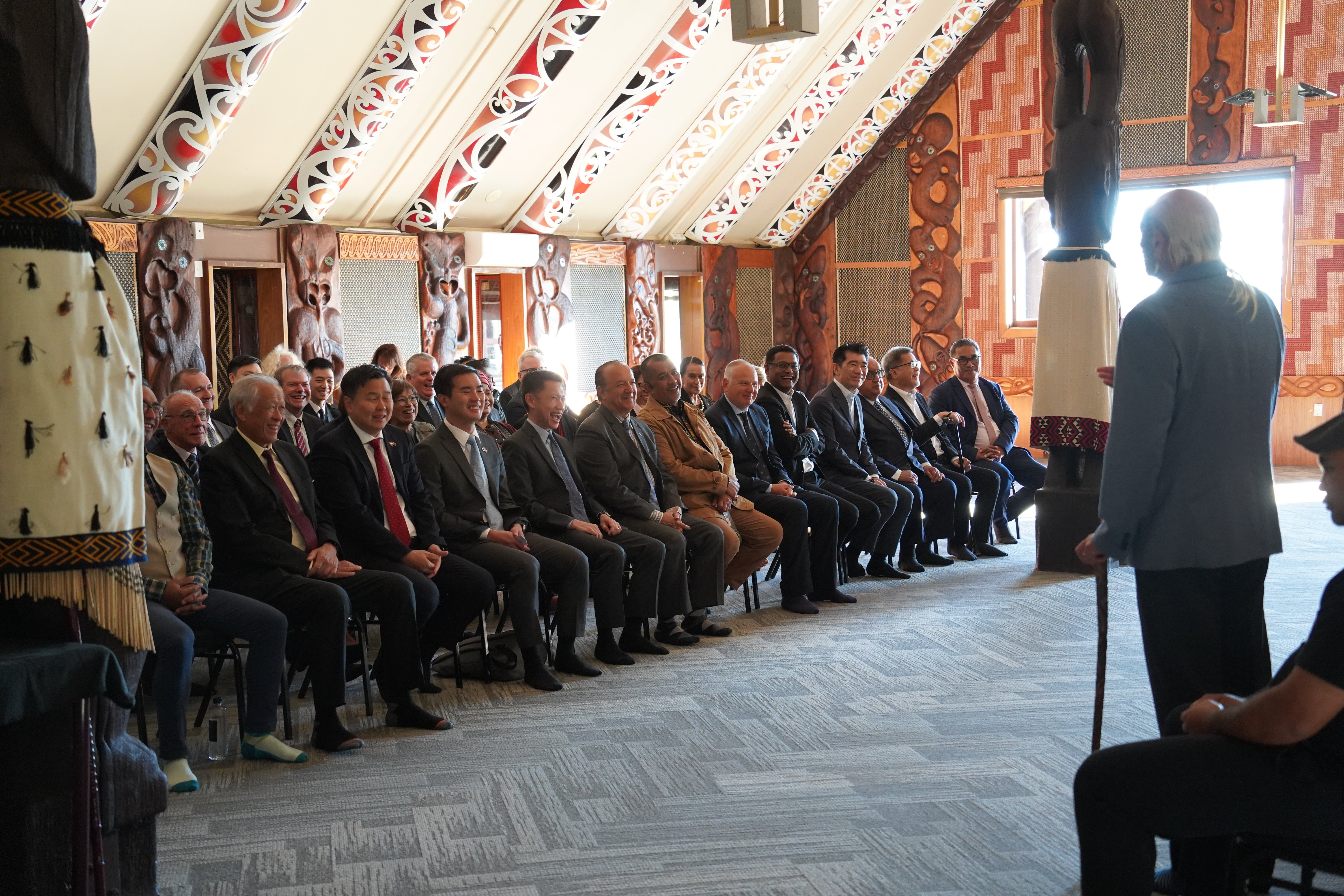 The Honorary Advisers were welcomed to Auckland by Ngāti Whātua Ōrākei elders at Ōrākei Marae, Bation Point