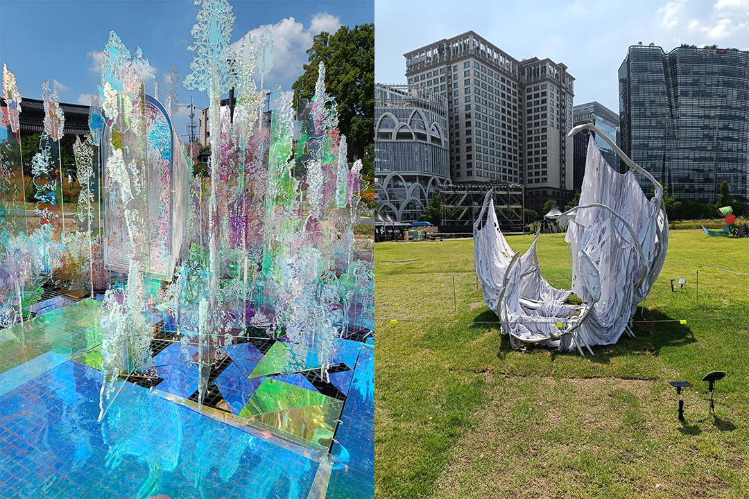 Two intsallations at a city park in South Korea