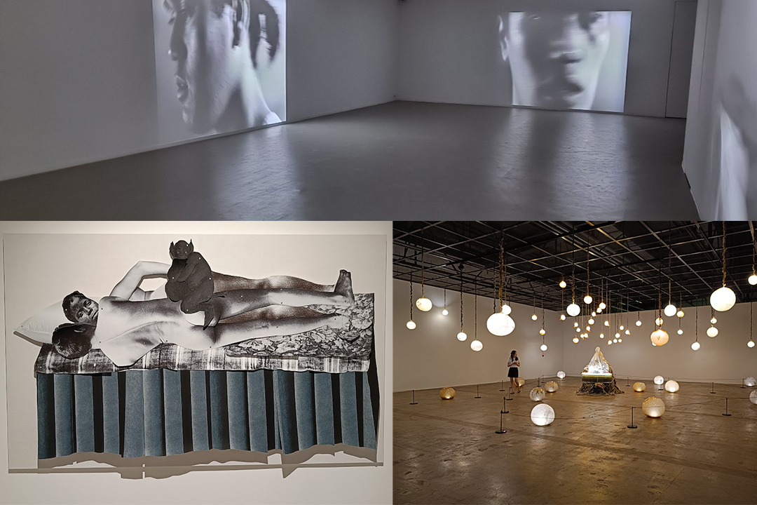 Three photos of installations at the Gwangju Bienale
