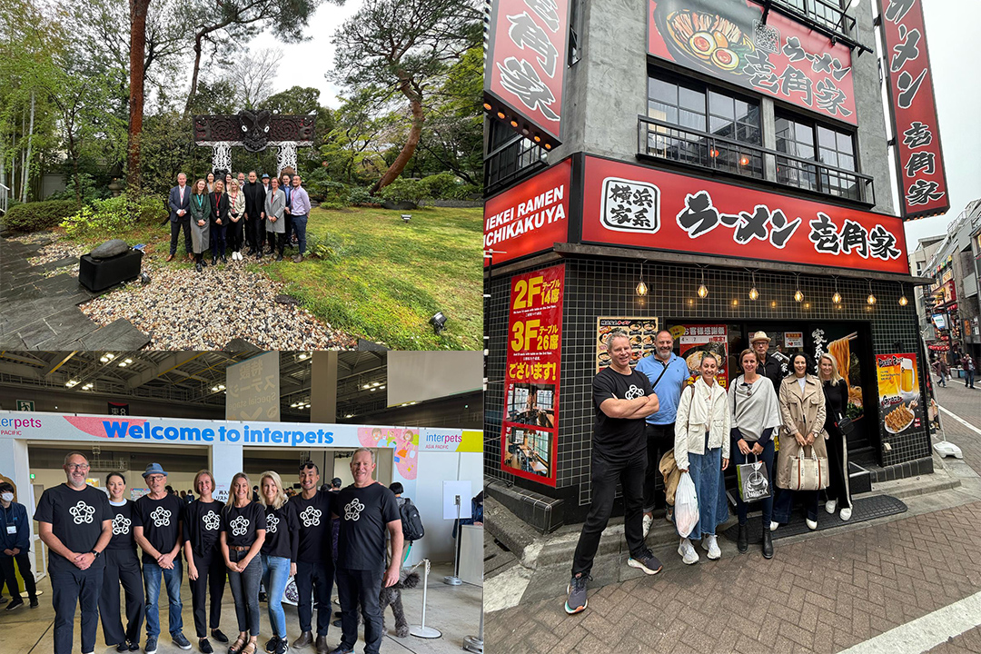 A montage of three photos showing the delegates at various sites in Tokyo