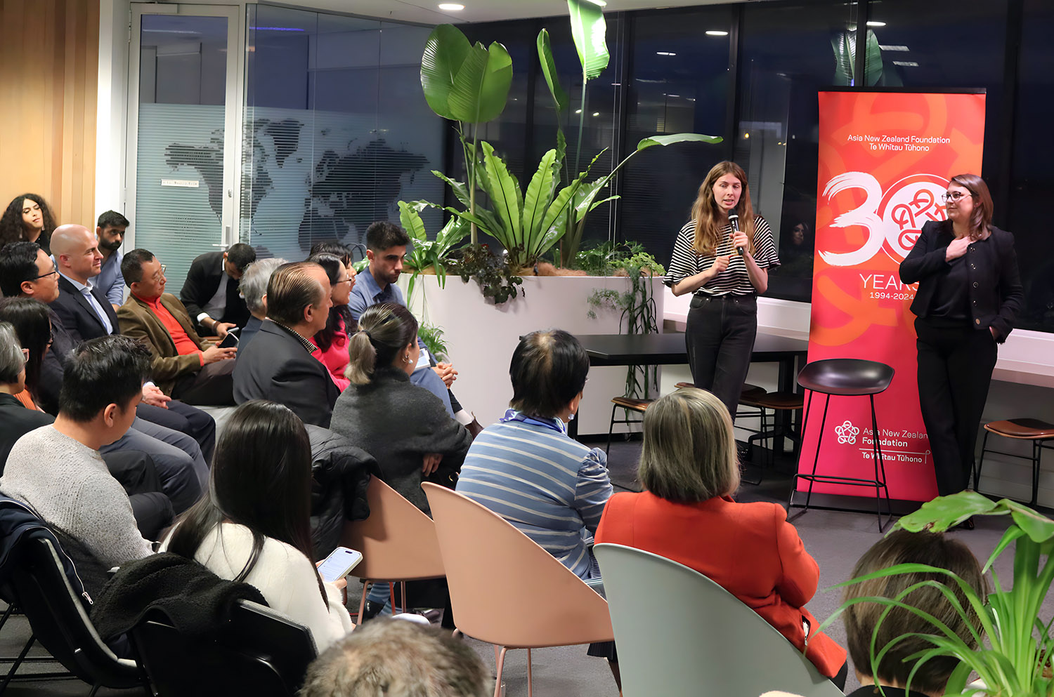 Foundation staff speaking to an audience at the Auckland Asia After Five