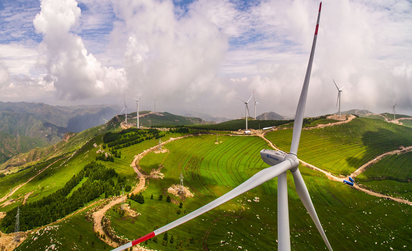 Wind turbines on hills