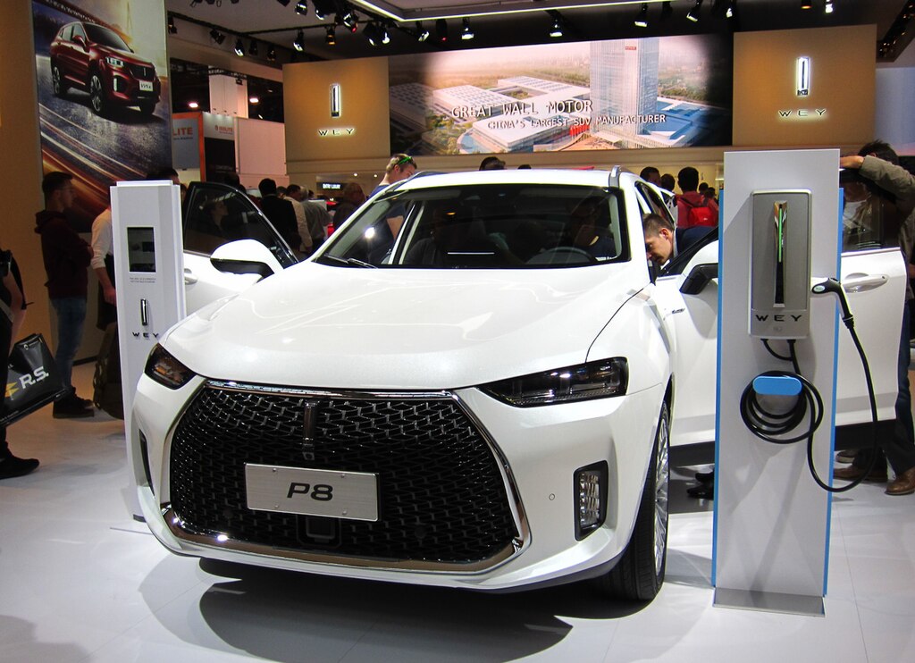 An electric car in a showroom