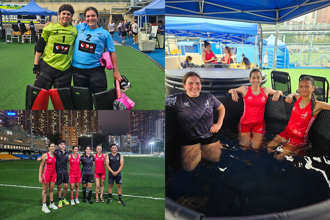 A montage of three photos showing the players posing in their team uniforms