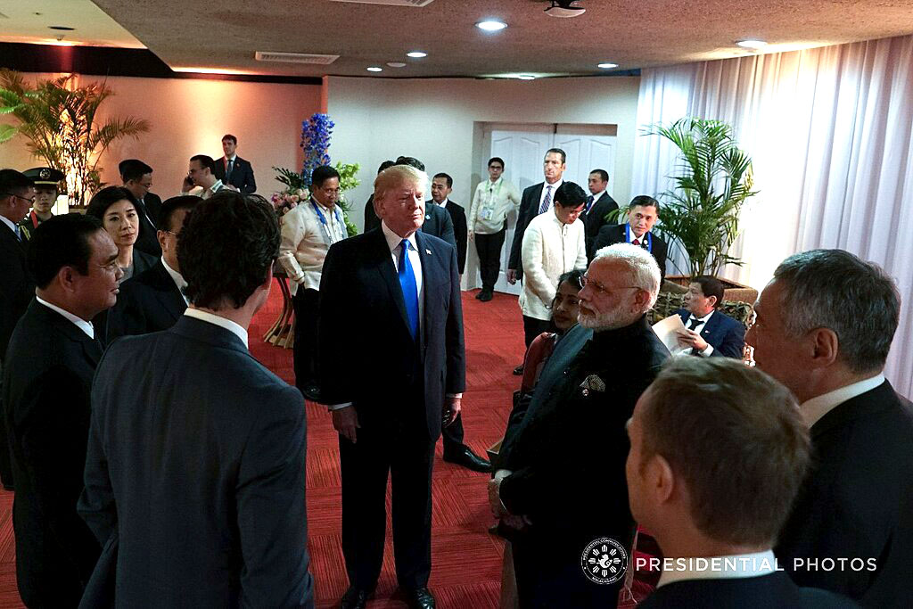 US President Donald Trump in a room with Indian Presdent Narendra Modi