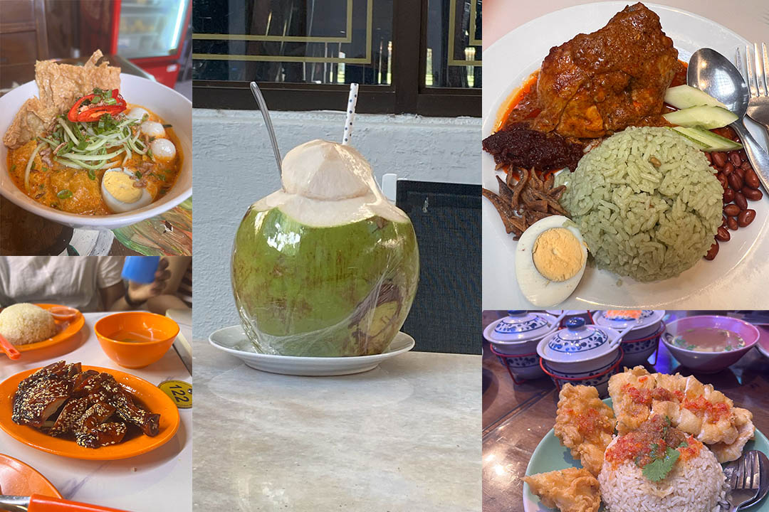 A montage of five photos showing various Malaysian dishes