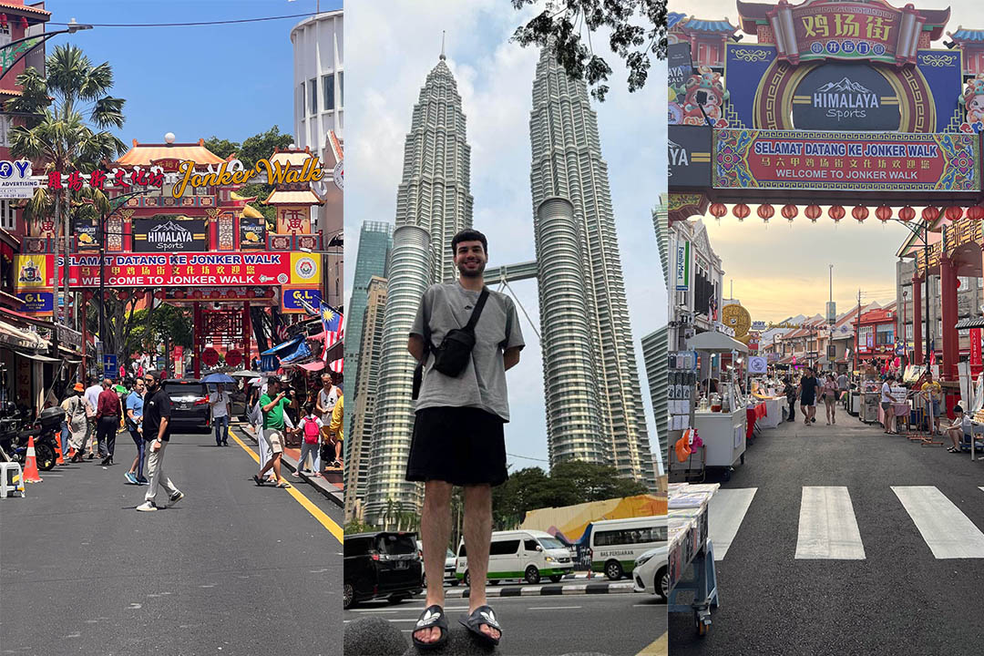 A montage of three photo - two showing markets and one of Te Puni with the Petronis Towers behind him