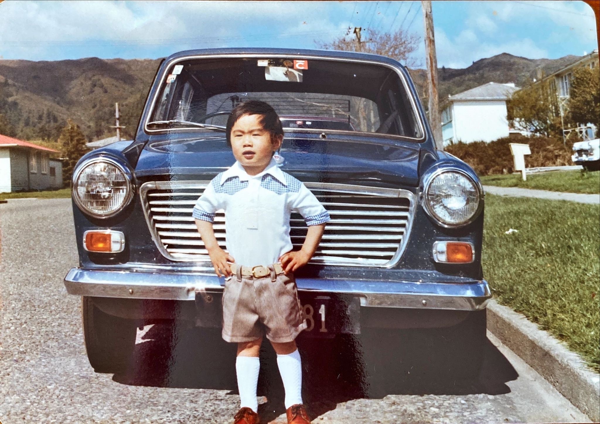 Lingy's brother standing in front of a Morris car