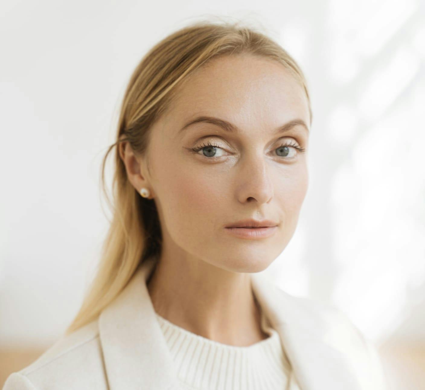 Close-up of a woman with blond hair